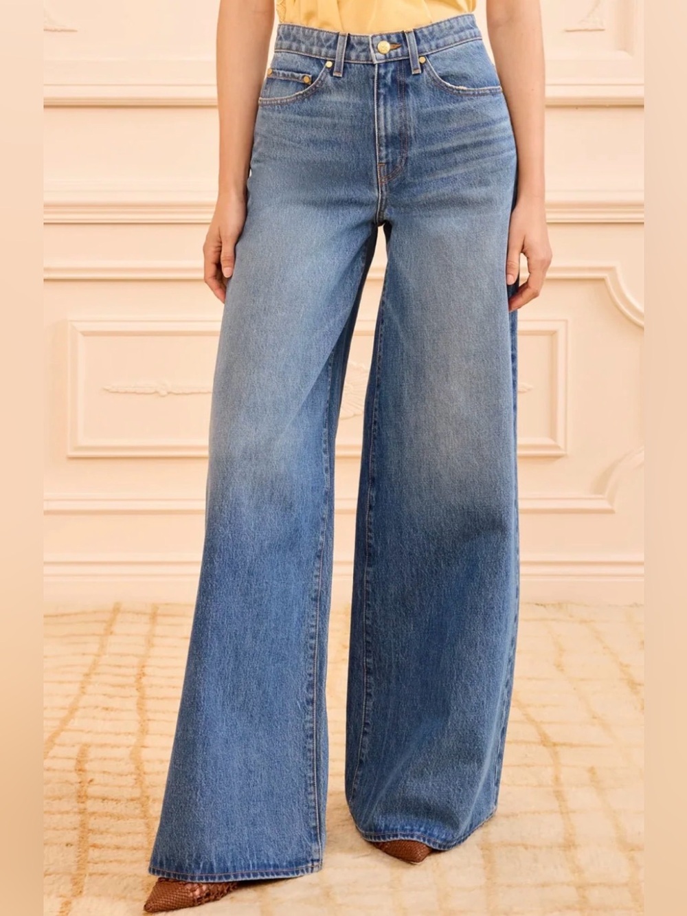 Ulla Johnson Zephyr Mid Rise Wide Leg Jean - Danube Blue
